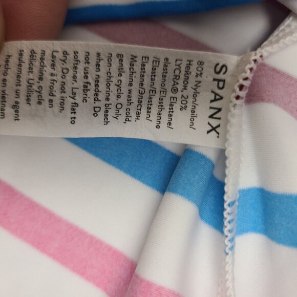 Spanx Swim Shirt Rash Guard Ocean Stripe‎ Hibiscus Crew Neck Long Sleeve Medium - Picture 5 of 8
